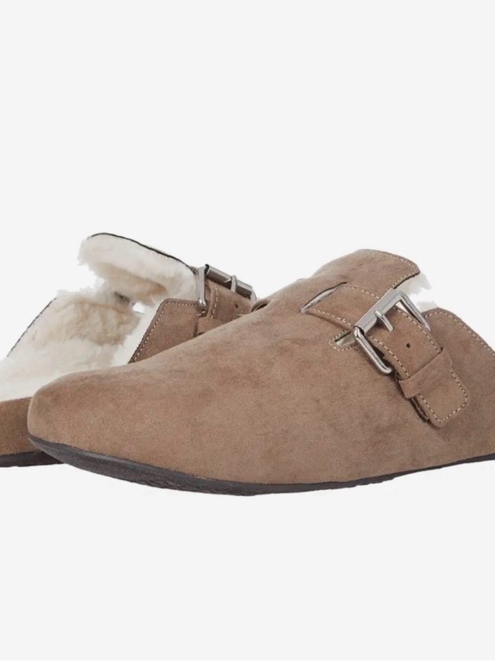 Esprit Women Suede Shearling-Lined Slip-On Clogs in Taupe